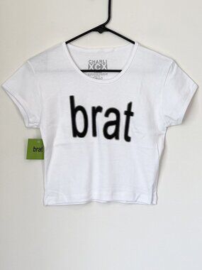 NWT White/Black Charli XCX BRAT Baby Tee - Size: Large